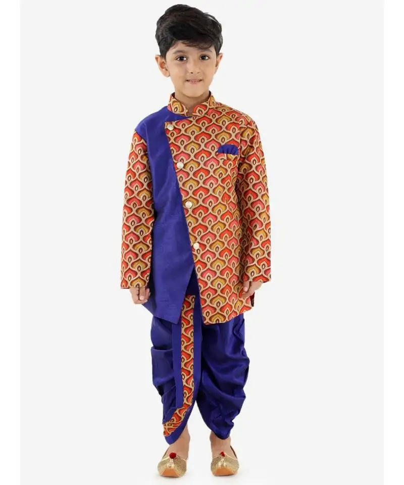 Turquiose maya aztec print festive sherwani with dhoti