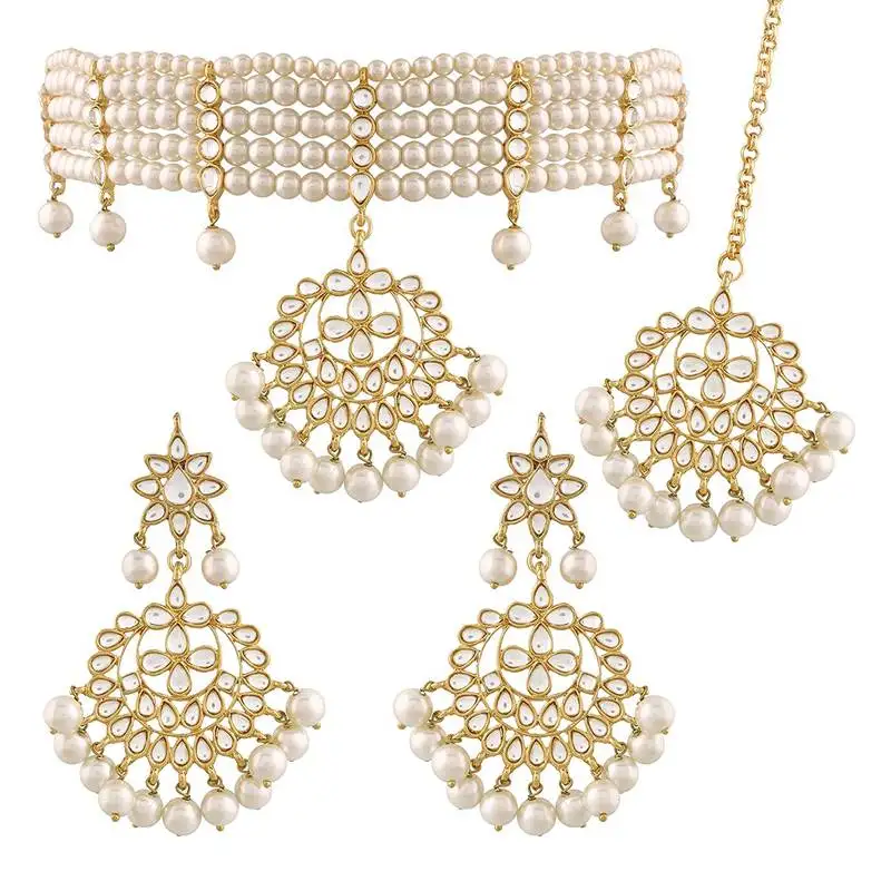 Traditional handcrafted faux kundan & pearl studded choker jewellery set for women