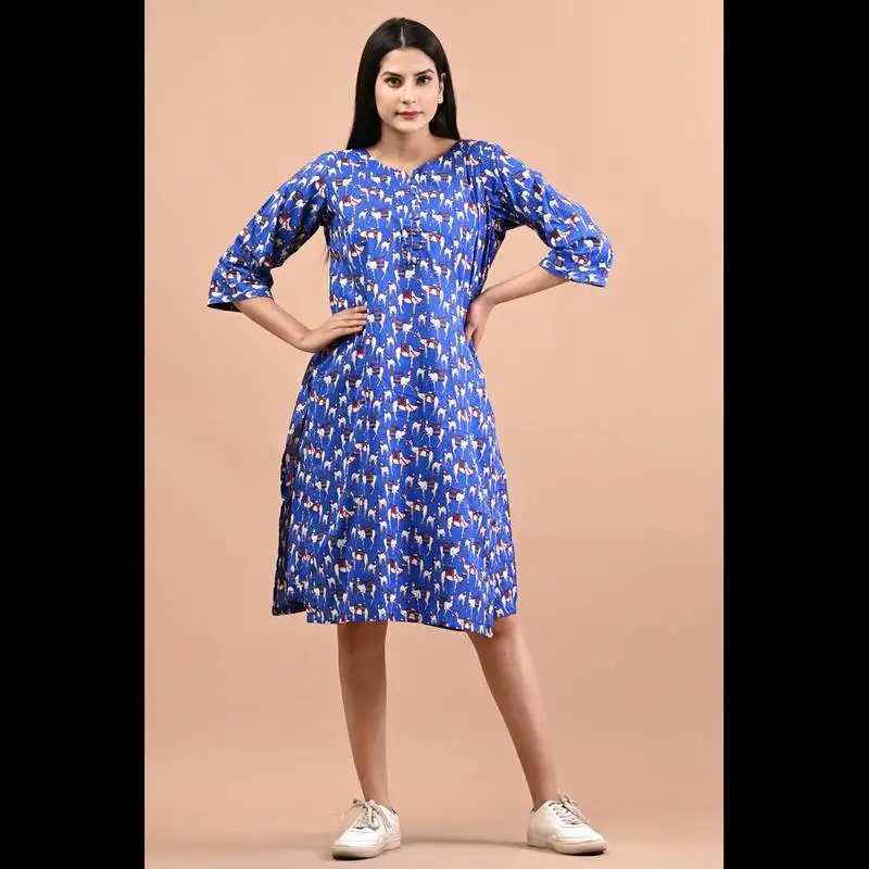 Camel print cotton kurta