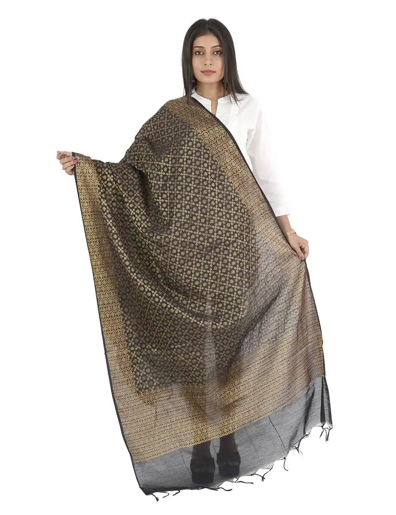 Karina black women's banarasi kora silk zari dupatta