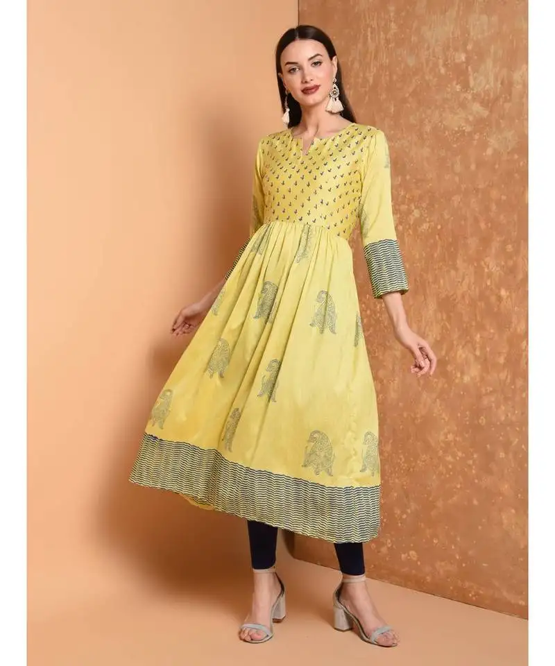 Yellow hand blocl print kurta set
