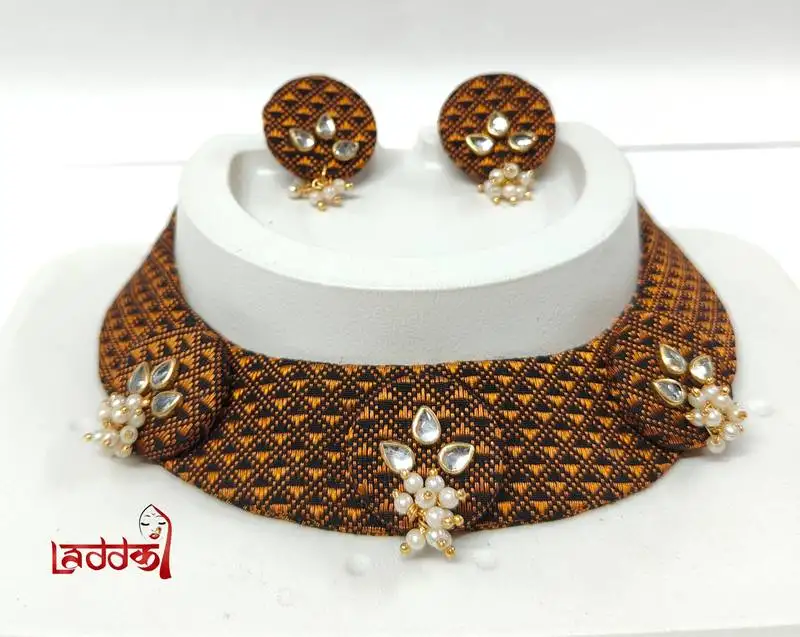 Golden handloom fabric jewelery