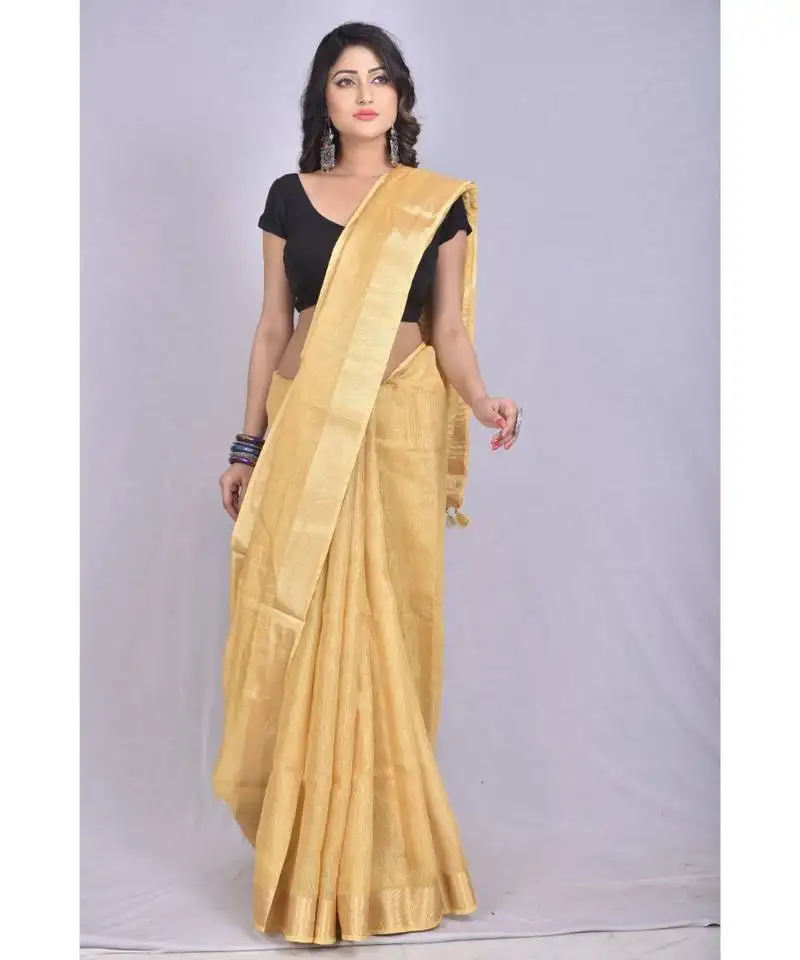 Golden tissue linen saree with blouse