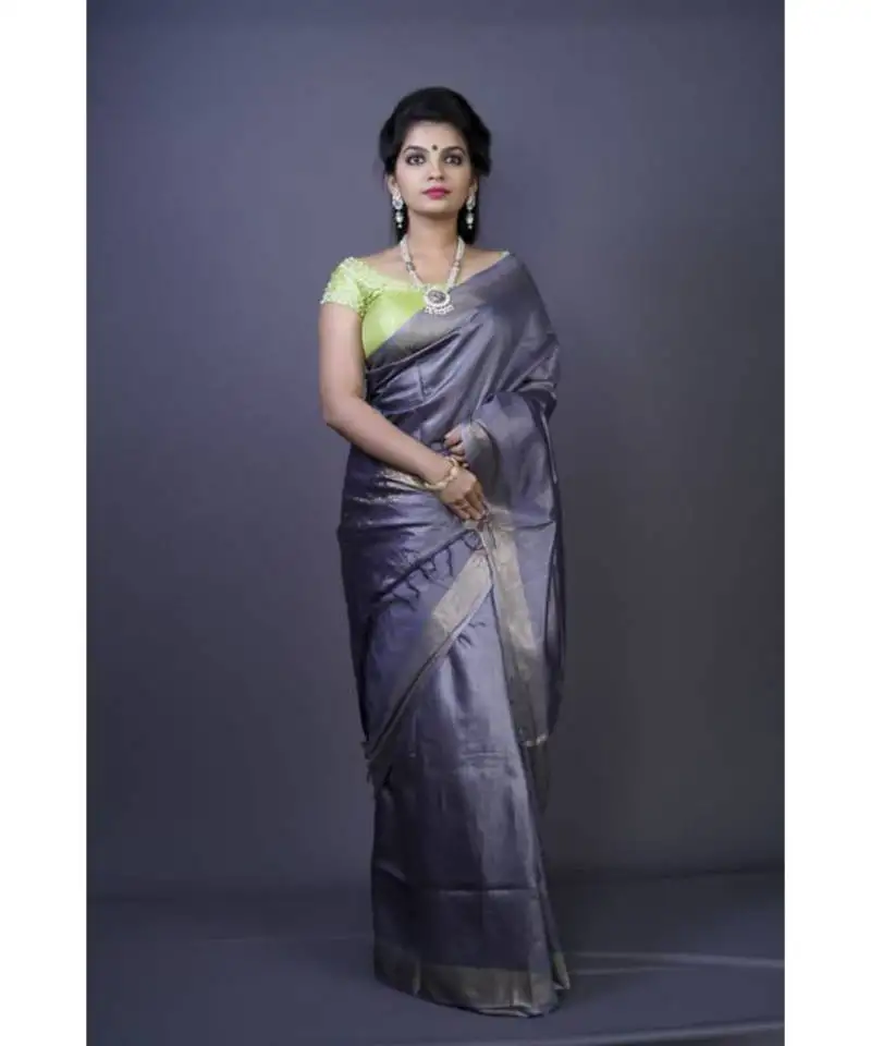 Grey shade tussar moonga silk saree with blouse