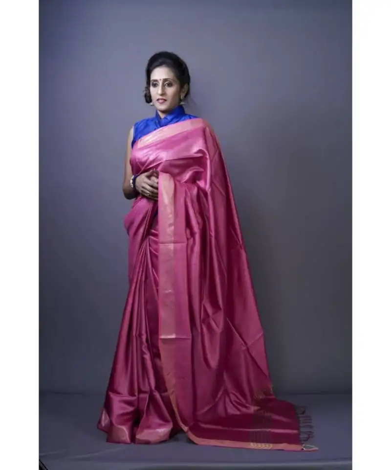Pink shade tussar moonga silk saree with blouse