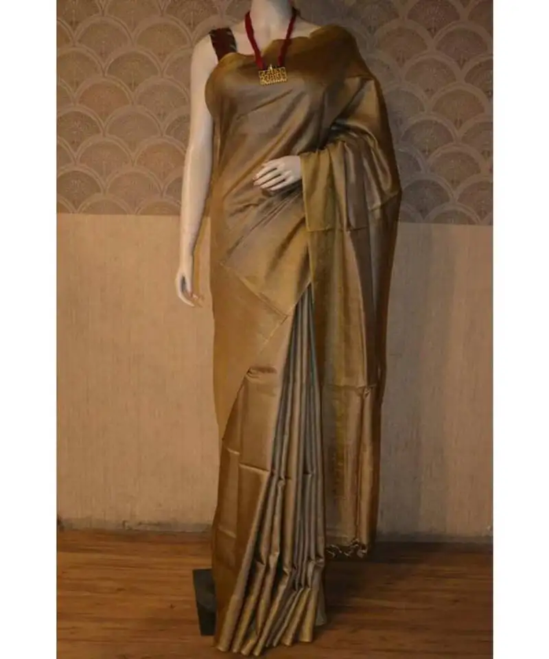 Chocolate brown shade tussar moonga silk saree with blouse