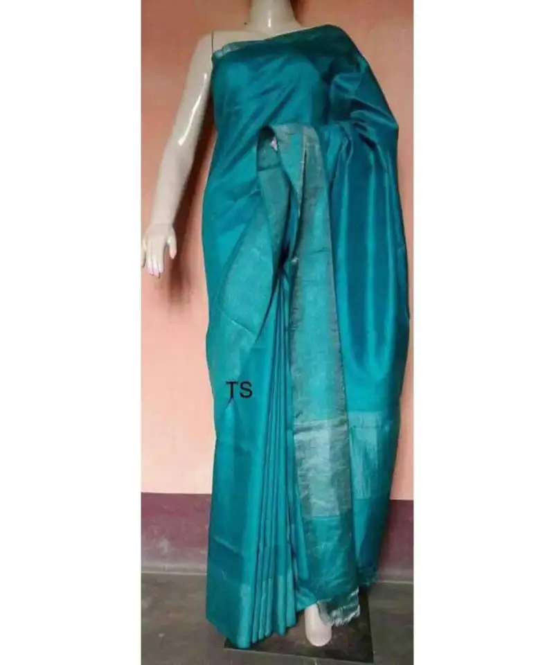 Blue shade tussar moonga silk saree with blouse