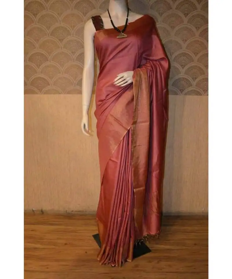 Wine shade tussar moonga silk saree with blouse