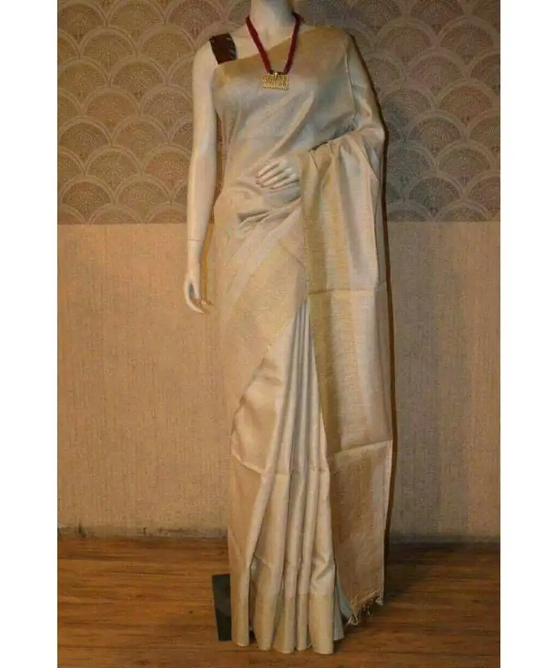 Ivory shade tussar moonga silk saree with blouse