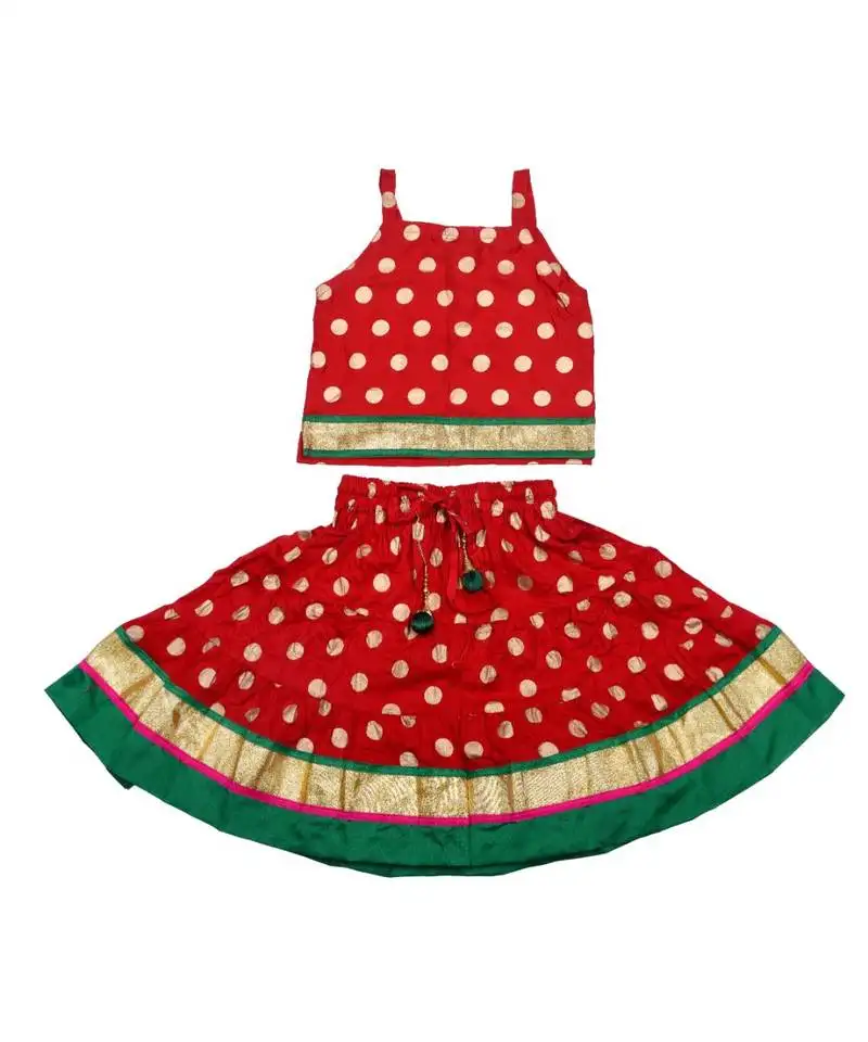 Baby girls skirt and top self design hand block gold print