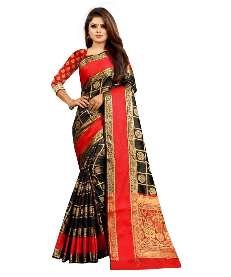 Black art silk banarasi woven saree