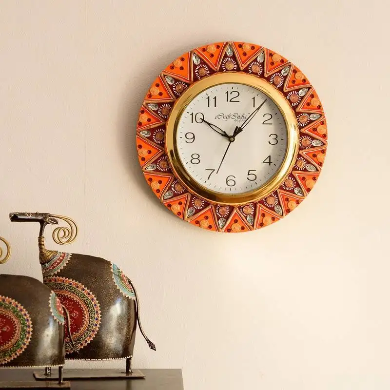 Geometric shape decorative papier-mache wooden handcrafted wall clock