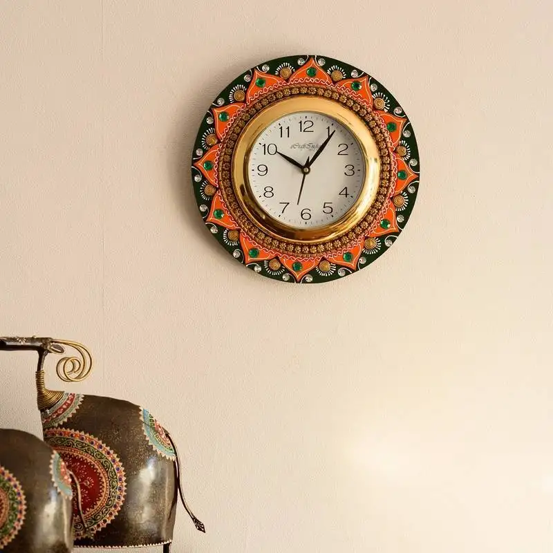 Crystal studded floral shape papier-mache wooden handcrafted wall clock