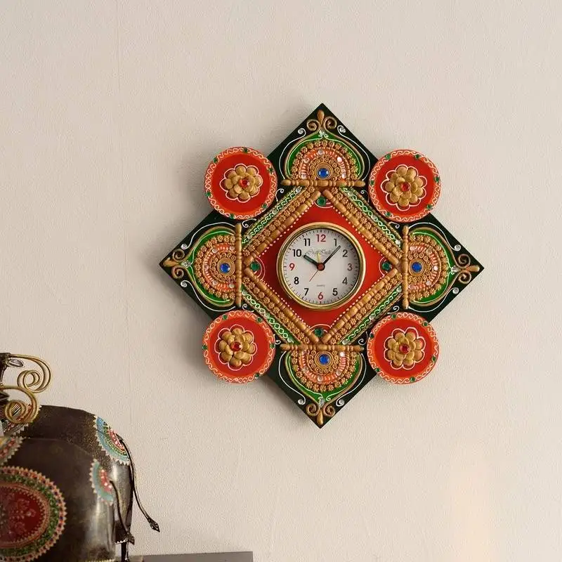 Designer and colorful papier-mache wooden handcrafted wall clock