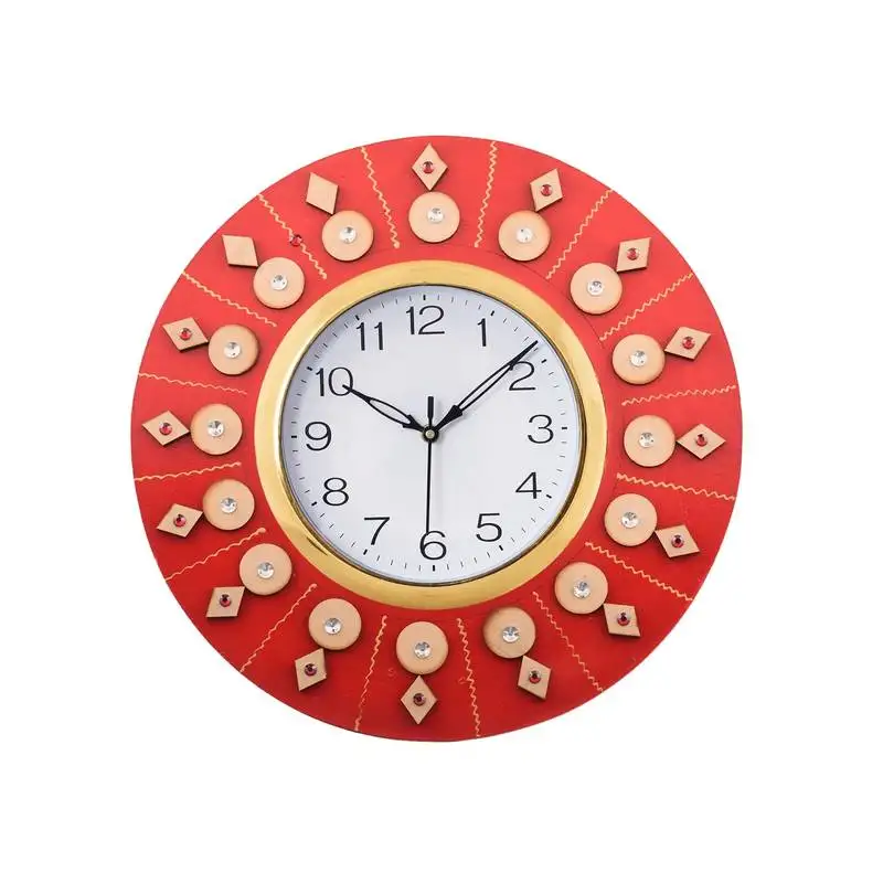 Decorative handcrafted orange wooden wall clock