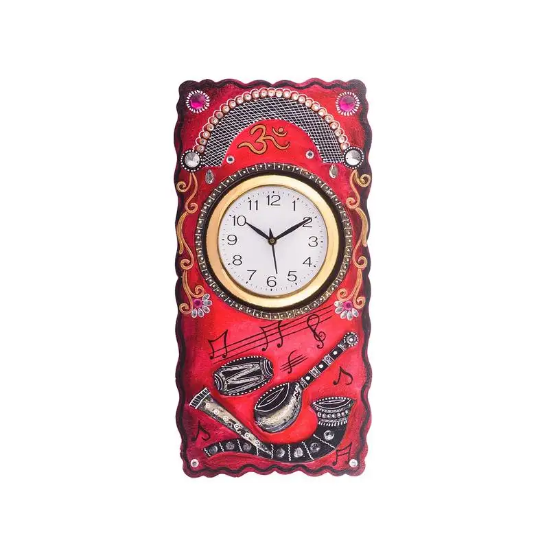 Musical instruments embossed coloful wooden handcrafted wooden wall clock (h - 19inch)