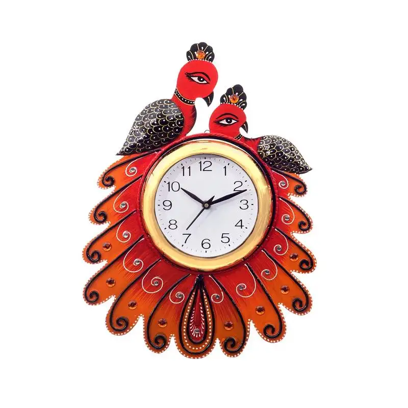 Handcrafted papier-mache 2 peococks decorative wall clock