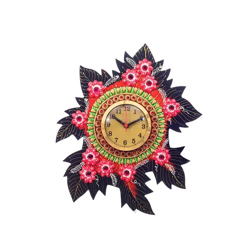 Handcrafted papier-mache leaf shape wall clock