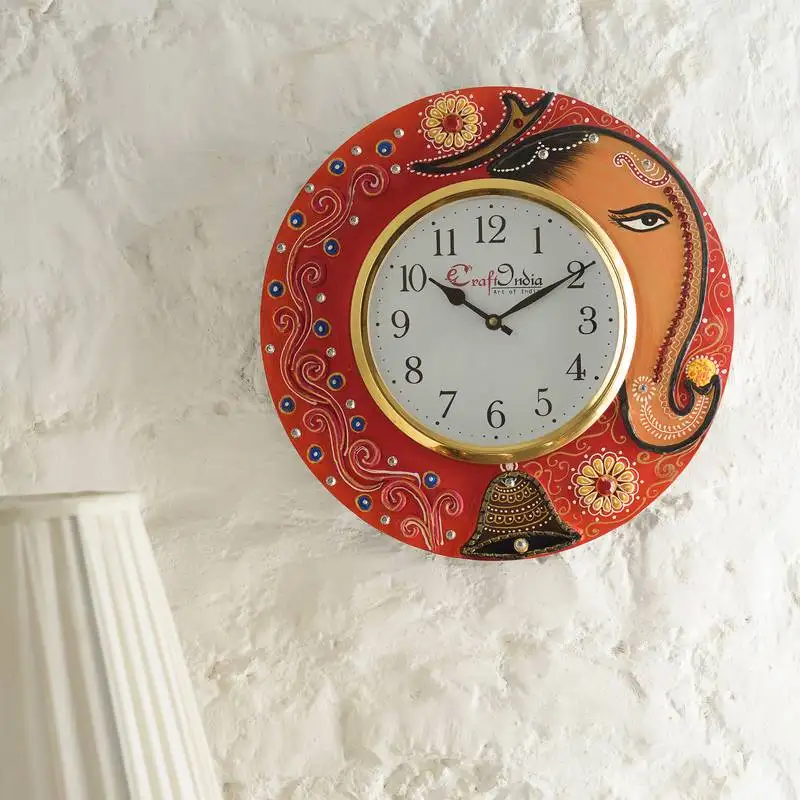 Analog wall clock    (red & green, with glass)