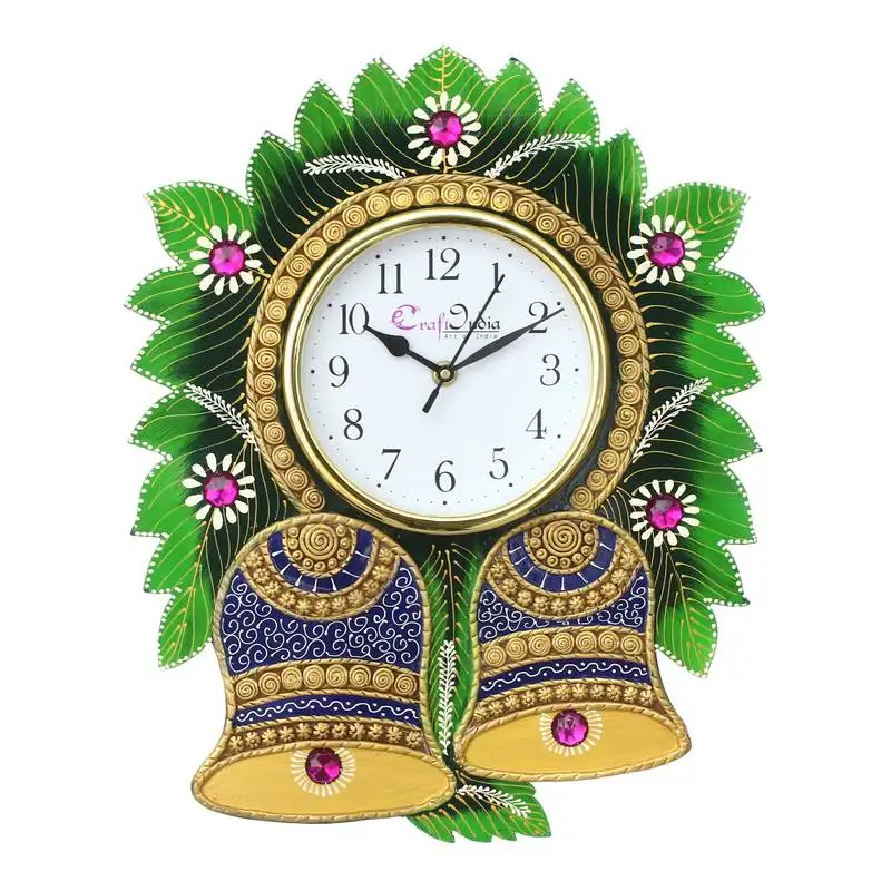 Floral bell design handcrafted wooden wall clock
