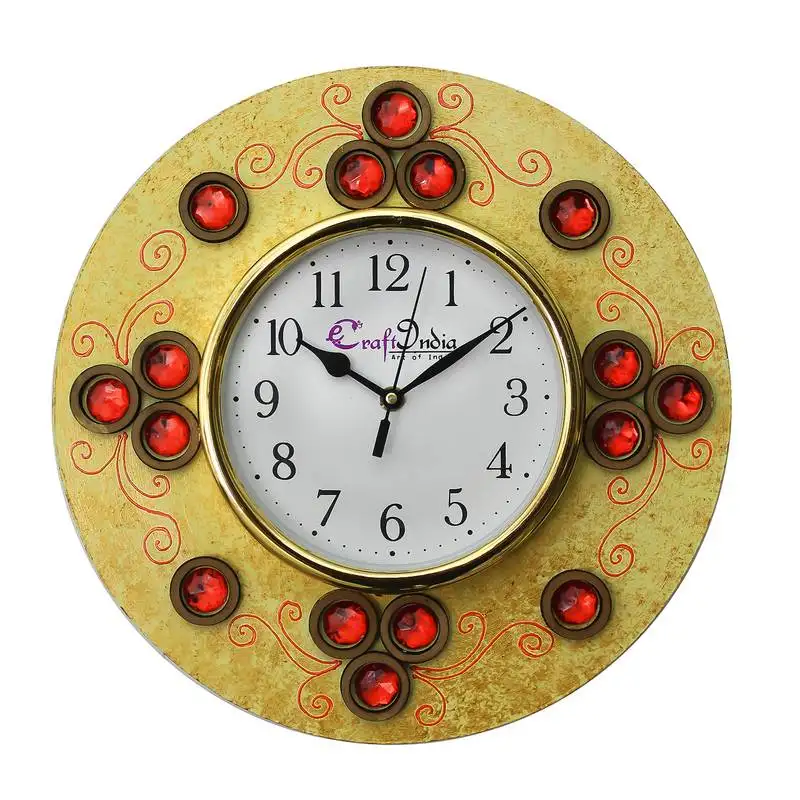 Handcrafted antique design papier-mache wooden wall clock