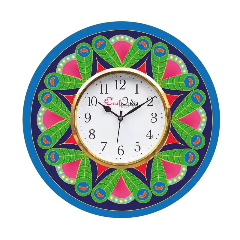 Ethnic design wooden colorful round wall clock