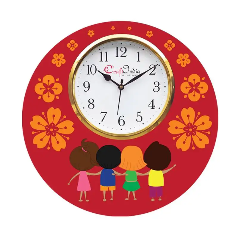 Friendship theme wooden colorful round wall clock