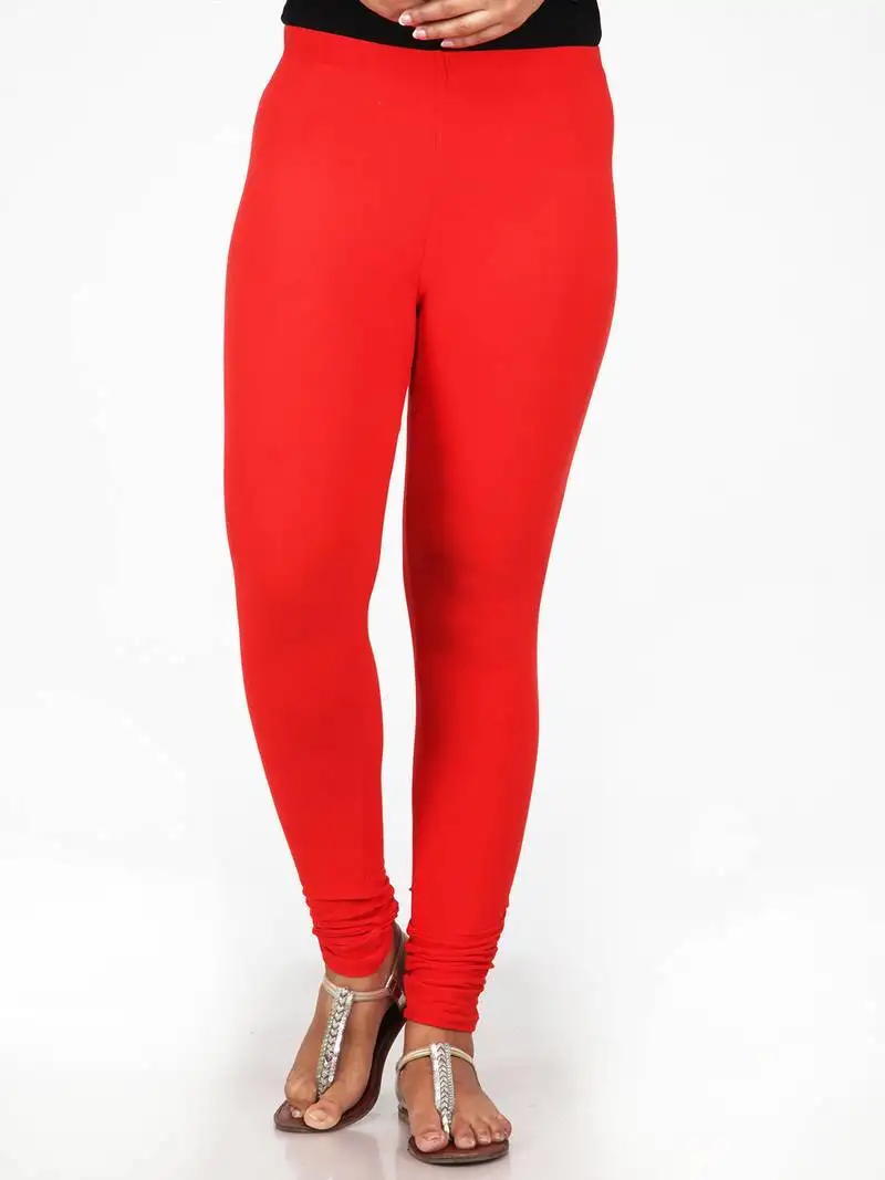 Women red polycotton churidar legging