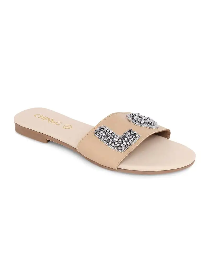 Beige solid rubber sandals