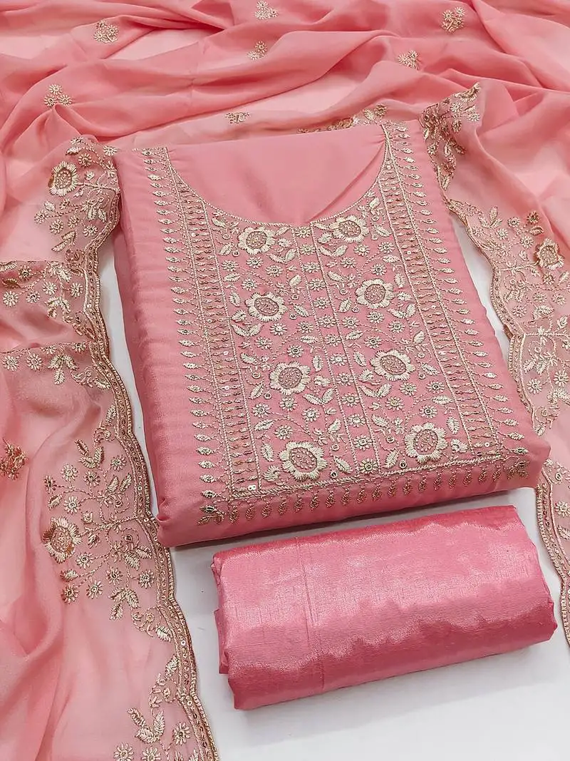 Pink embroidered suit perfect for festive & wedding occasions unstitched