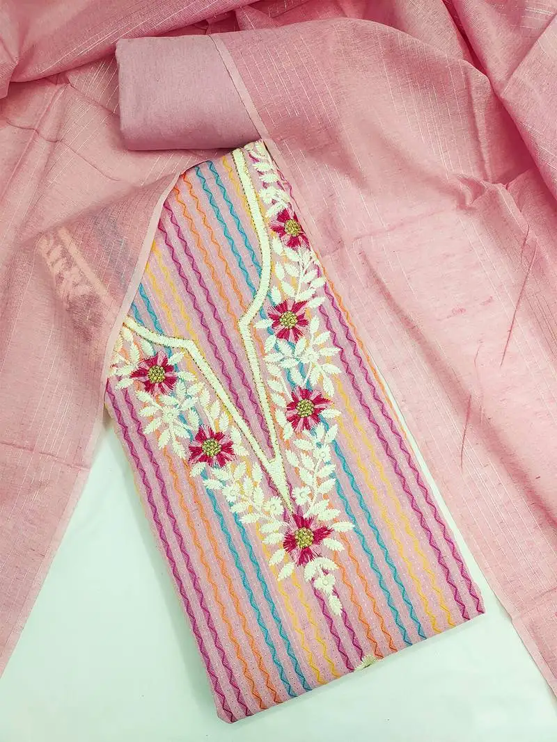 Elegant embroidered floral dress material set with dupatta unstitched