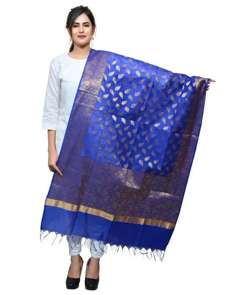 Women's blue banarasi kora silk zari dupatta