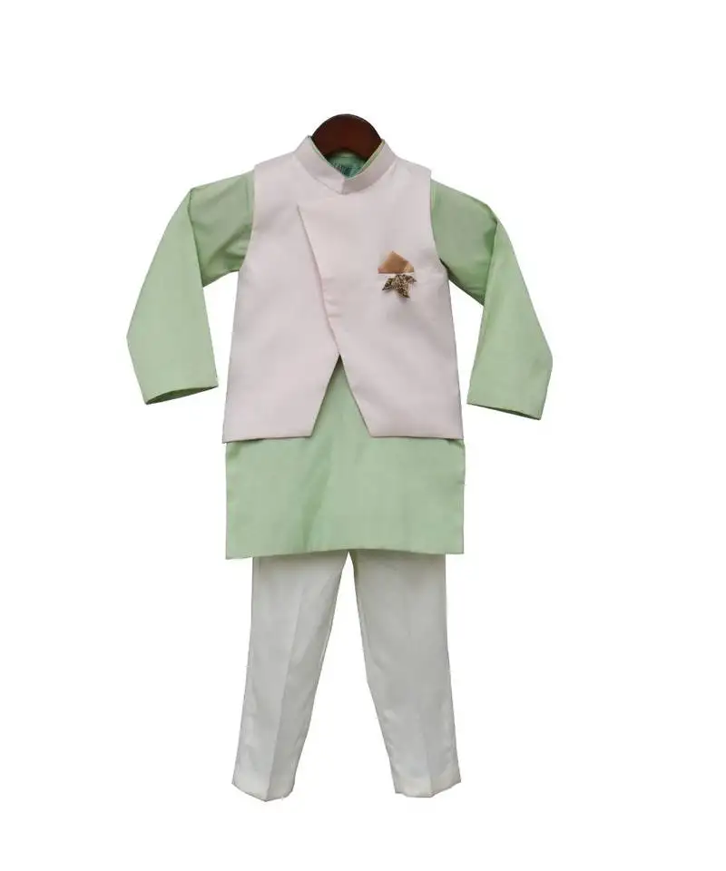 Pastel peach plain nehru jacket set