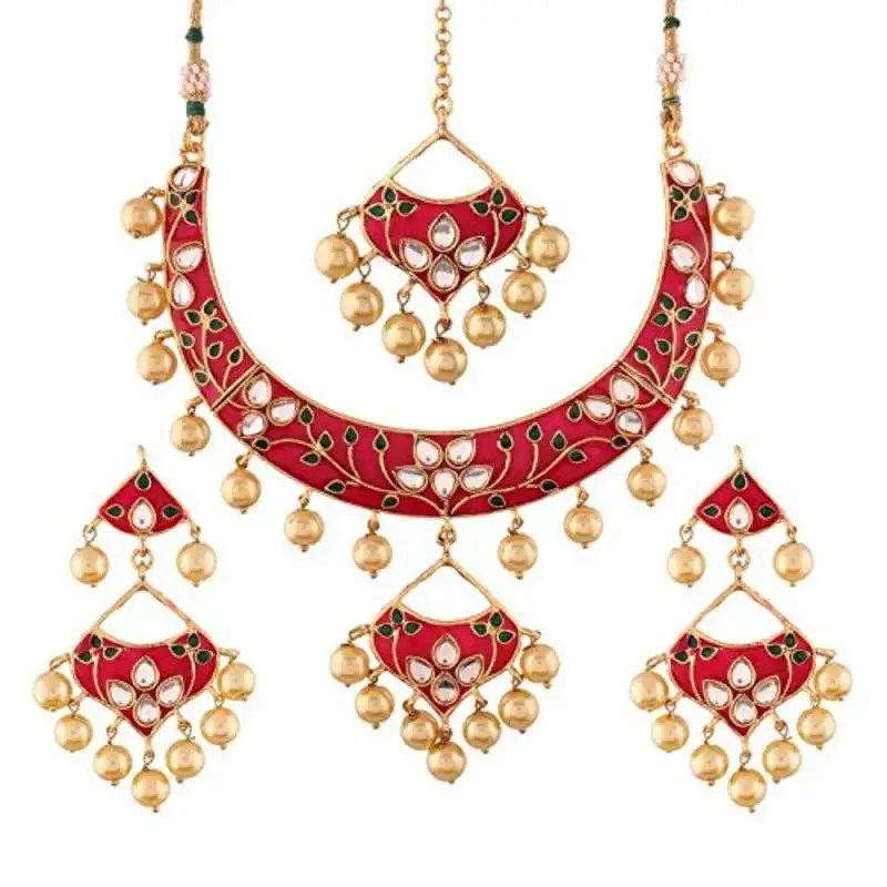 Gold plated kundan meenakari necklace jewellery set for women