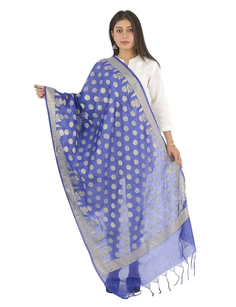 Madhuri blue women's banarasi kora silk zari dupatta
