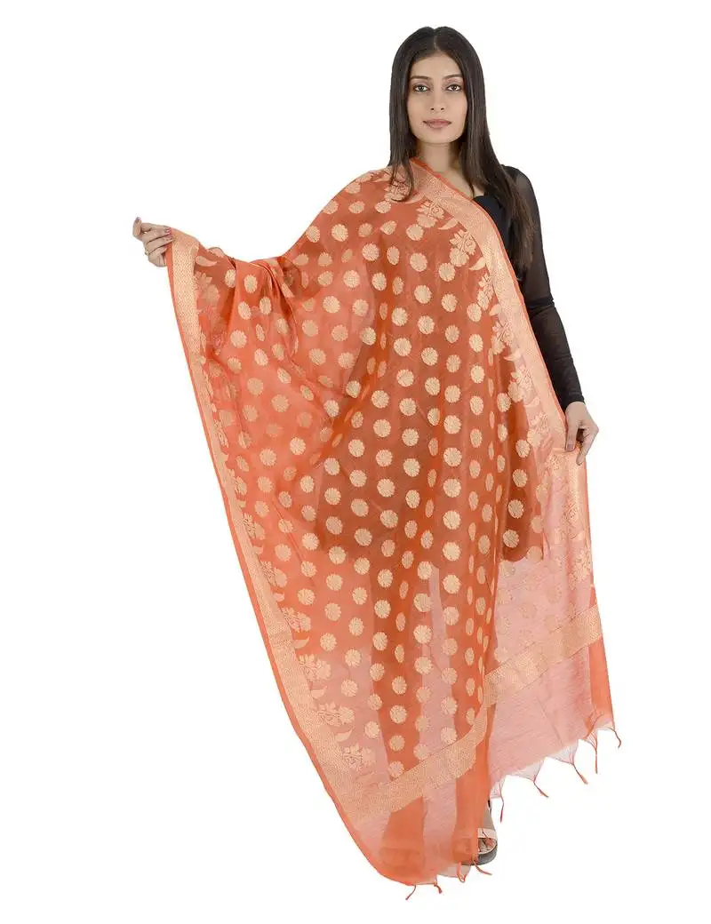 Madhuri orange women's banarasi kora silk zari dupatta