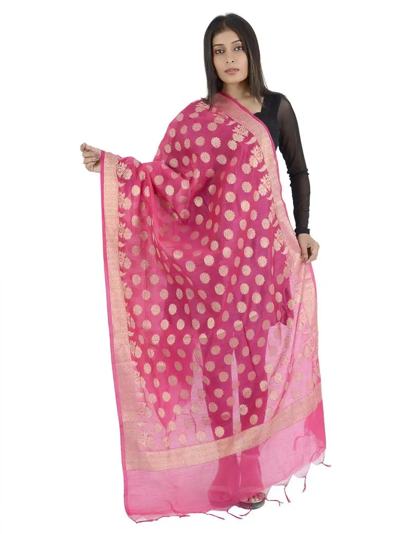 Madhuri pink women's banarasi kora silk zari dupatta