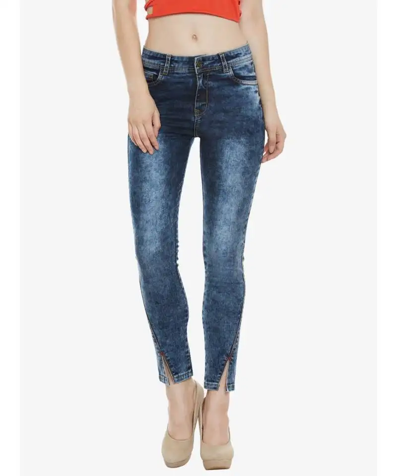 Slant cut high rise brim jeans