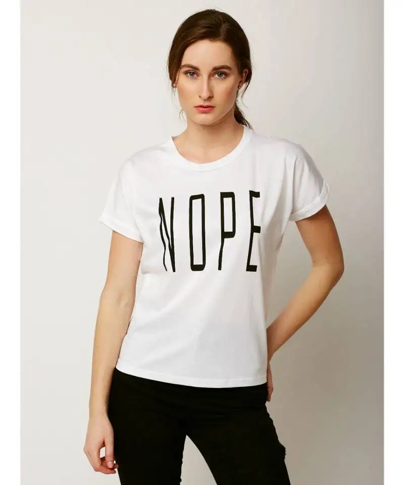 Women's white round neck continuous shortSleeve solid graphic print t-shirt