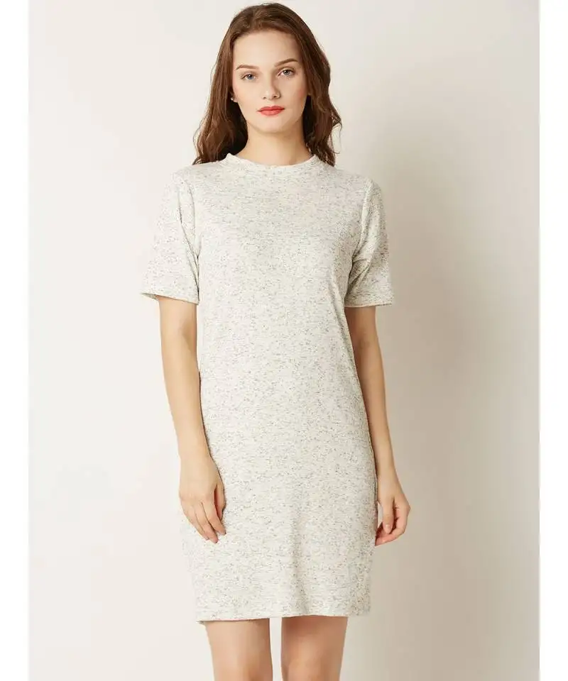 Women's off white round neck half sleeves shift dress