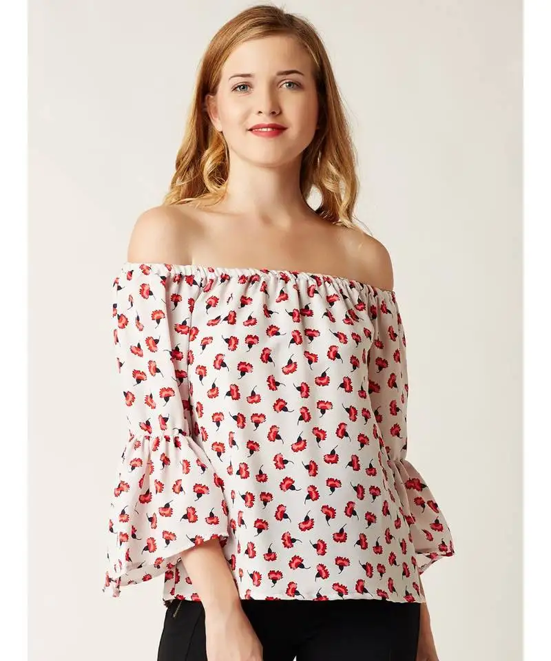 Women's multicolored off-shoulder fullSleeves ruffled floral printed top