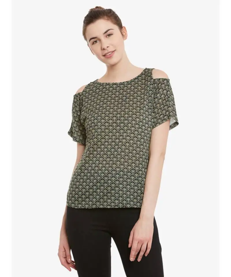 Women's multicolored round neck halfSleeves floral cold shoulder top