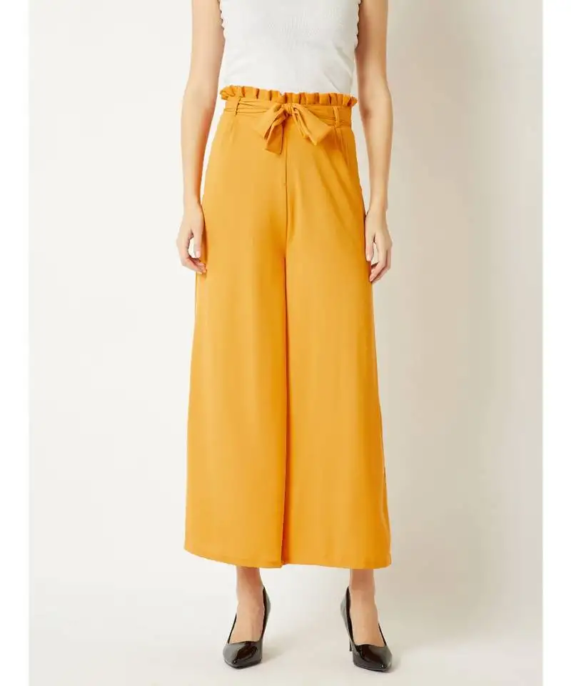 Yellow overtime loving paper bag flare pants
