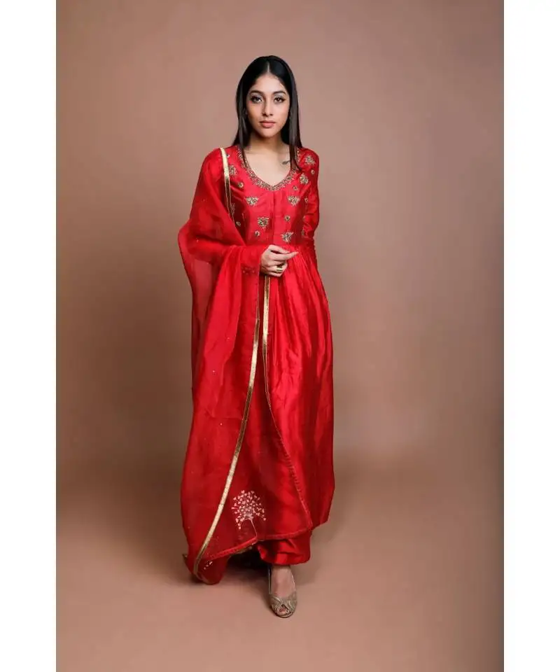 Showshaa antique gold embroidered pleated anarkali