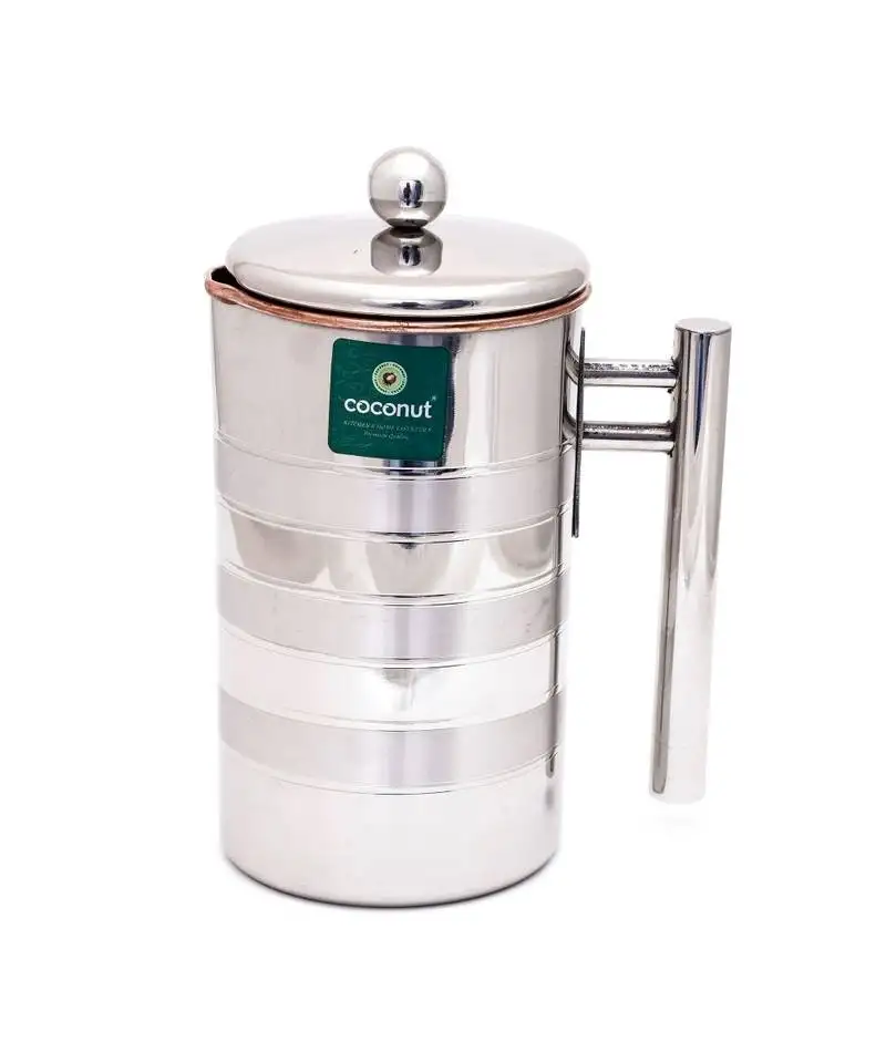 Coconut stainless steel globus jug::Fridge jug::Water pitcher with lid 1 unit - 1500 - diamater 12 cm