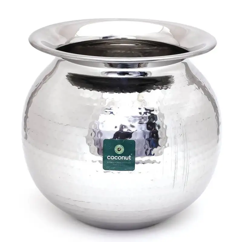 Coconut stainless steel hammered 18 guage round pot container :: handi - 1 unit (diamater -8 inches) 7000ml
