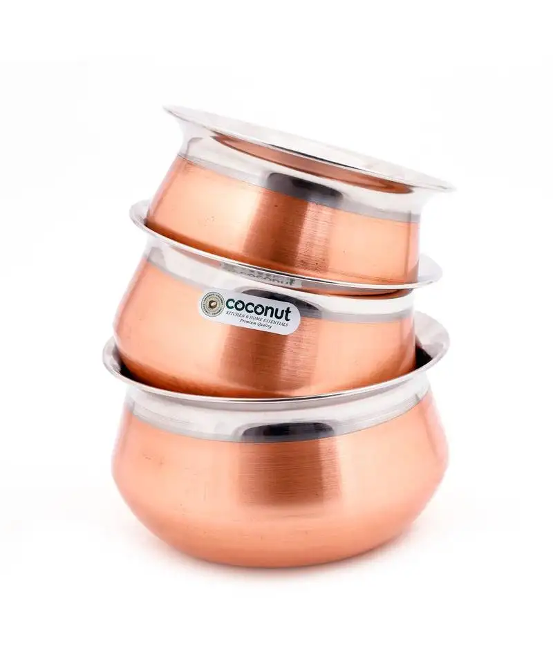 Coconut stainless steel & copper bottom celebration handi big::Medium::Small - set of 3-400 ml, 500ml & 750ml