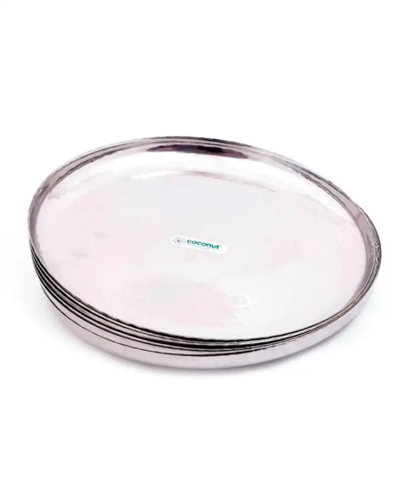 Coconut stainless steel hammered apple kumcha::Thali - dinner plates -set of 6 pieces