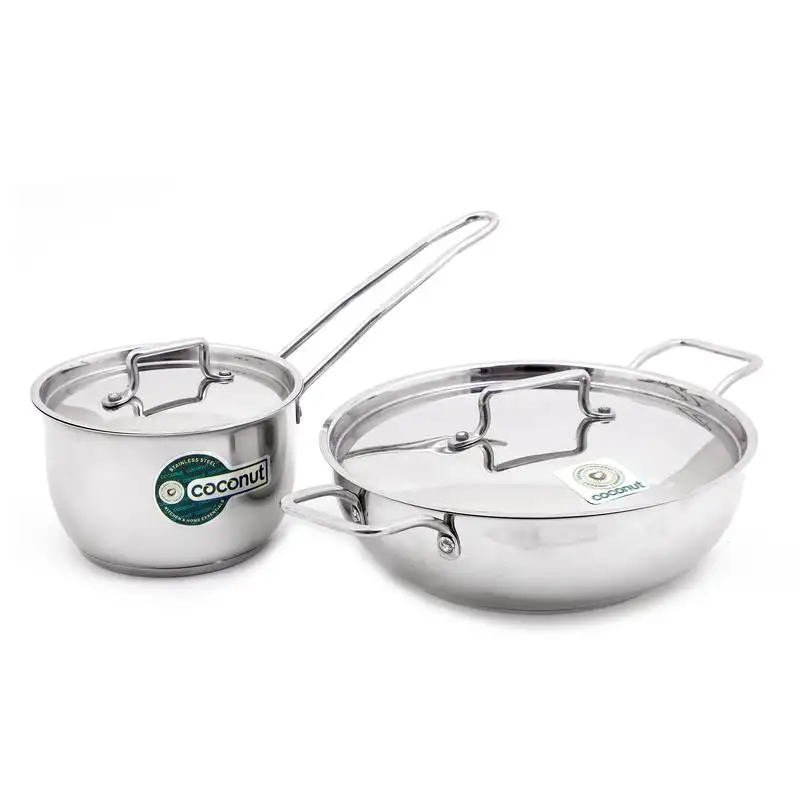 Sauce pan & kadai with lids - thick triply bottom (sandwich bottom)- 1500ml & 2000ml - set of 2