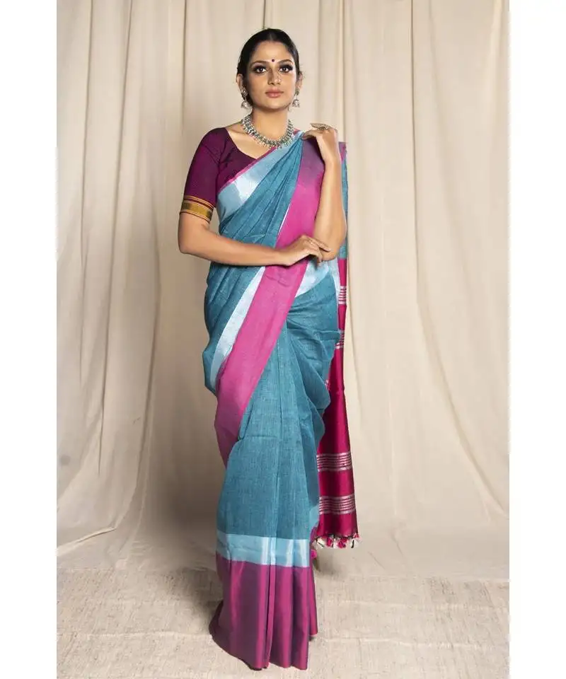 Grey woven linen saree with blouse